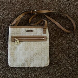 Michael Kors Beige and Tan Signature Crossbody Bag